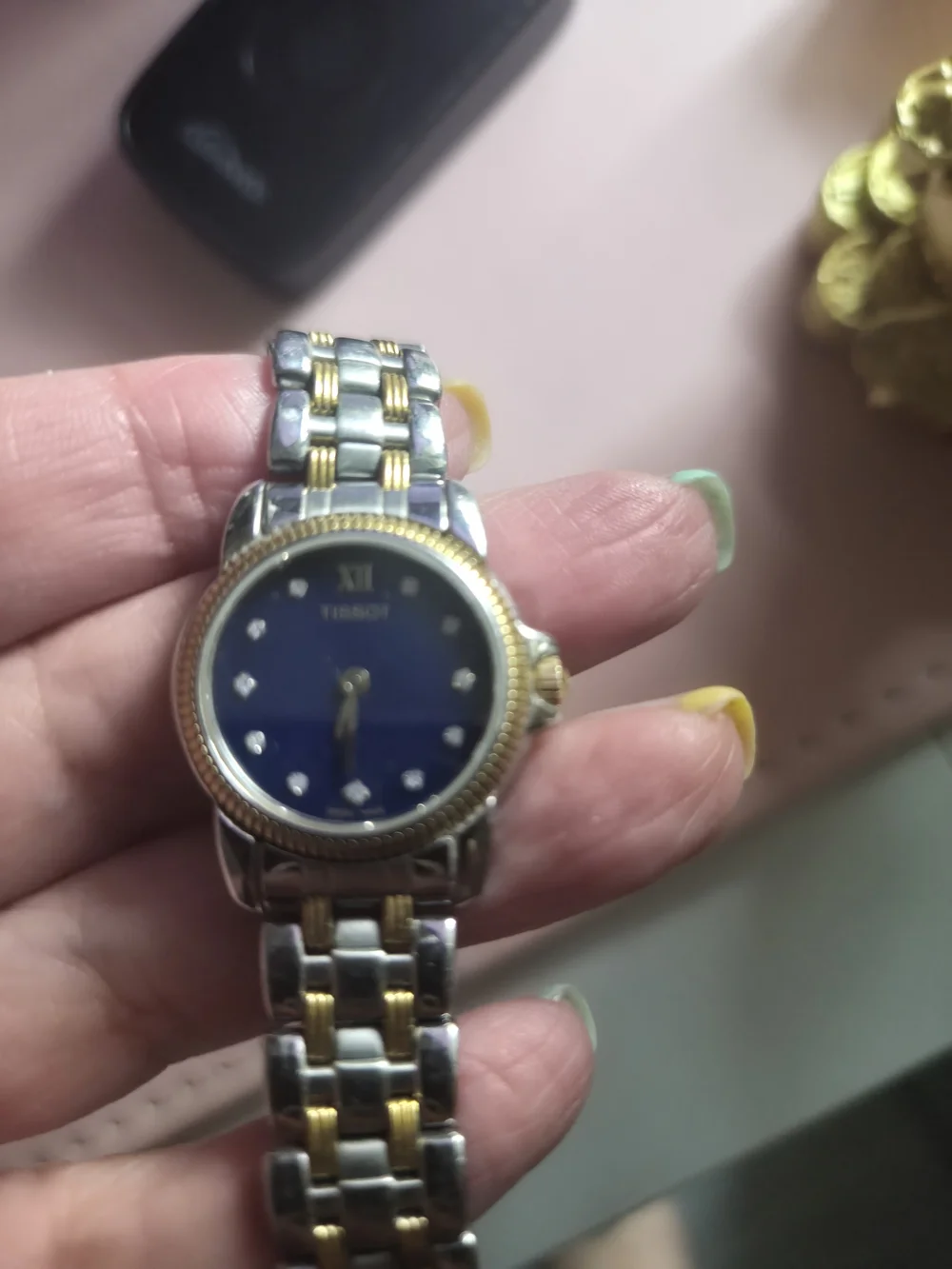 Tissot Two-Tone Silver and Gold Ladies Watch with Black Dial